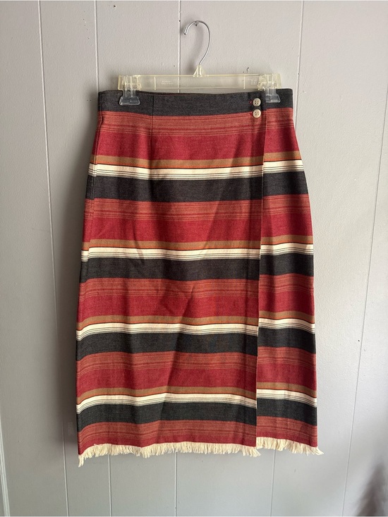 Cambridge Dry Goods Dresses & Skirts - Cambridge Dry Goods Striped Wrap Midi Skirt in Red, Black, and Cream
